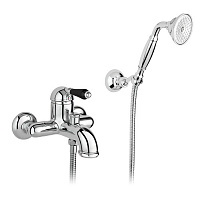 Nicolazzi Ceramica Nera Смеситель для ванны однорычажный, настенный, с ручным душем, ручки черная керамика, цвет: хром