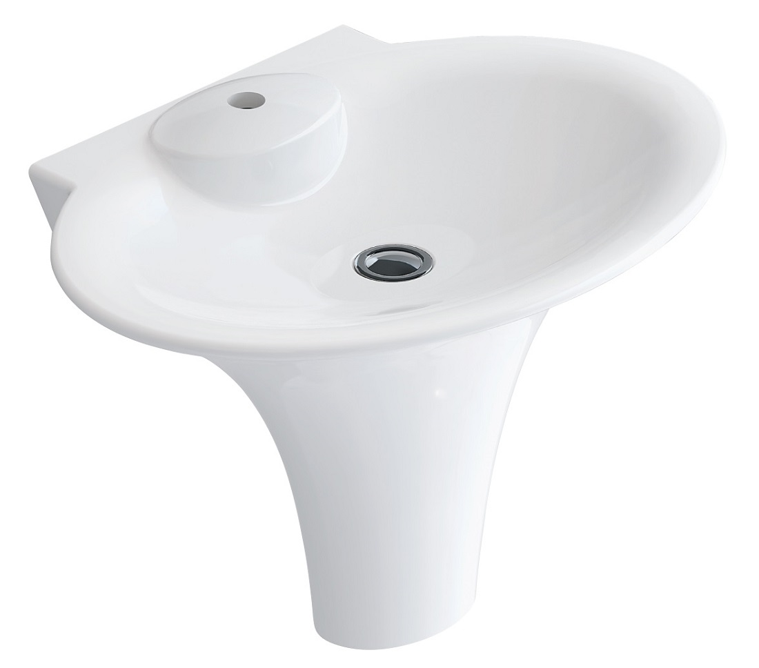 a-Due Раковина настенная 490*650 мм с цельным полупьедесталом с 1 отверстием под смеситель и без донного клапана