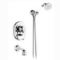 Nicolazzi P.m. Blanc A Смеситель для ванны однорычажный, встраиваемый, с изливом 160мм и ручным душем, ручки состаренная керамика, цвет: хром