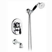 Nicolazzi Ceramica Nera Смеситель для ванны однорычажный, встраиваемый, с изливом 160мм и ручным душем, ручки черная керамика, цвет: хром