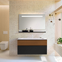 Burgbad Fiumo Комплект подвесной мебели 122х49х61см, с раковиной на 1 отв., ручки черные матовые, цвет: Tectona Dekor Zimt / Graphit Softmatt