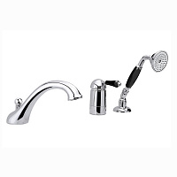 Nicolazzi Ceramica Nera Смеситель на борт ванны на 3 отверстия, с изливом 200мм и ручным душем, ручки черная керамика, цвет: хром