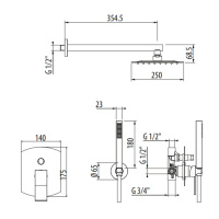 Gattoni ELY Комплект для душа со смесителем, верхним душем 250х250мм и ручной лейкой, цвет: хром