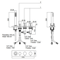 Antonio Lupi Bikappa Смеситель на борт ванны, на 4 отв., цвет: хром