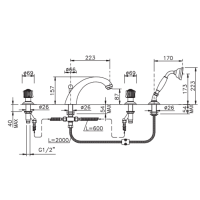 Nicolazzi Onice Смеситель на борт ванны, 4 отв., излив: 223 мм, с ручным душем, цвет:хром