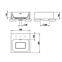 Gessi Rettangolo Раковина 42х42 см, без отв., цвет: матовый белый