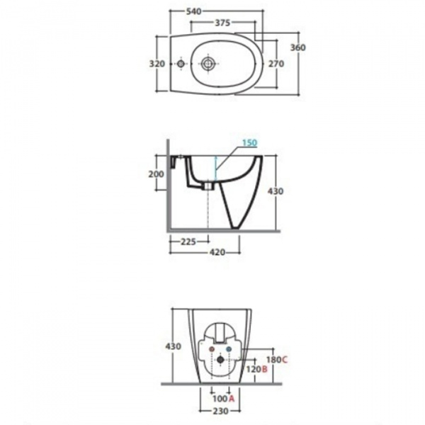 Globo 4ALL Биде напольное приставное 54х36 см, с 1 отв. под смеситель, с системой скрытого крепежа, цвет: белый