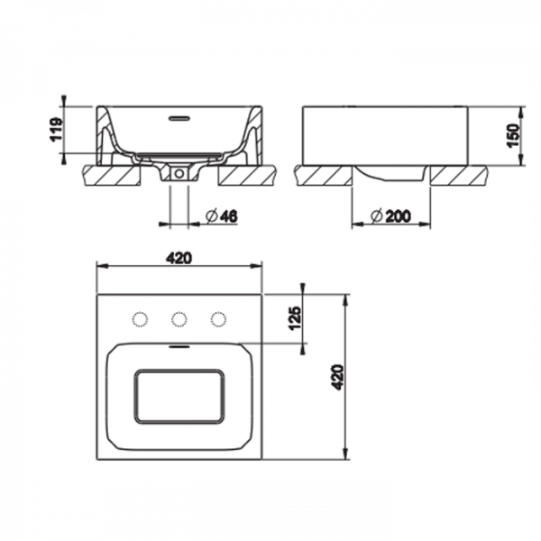 Gessi Rettangolo Раковина 42х42 см, без отв., цвет: матовый белый