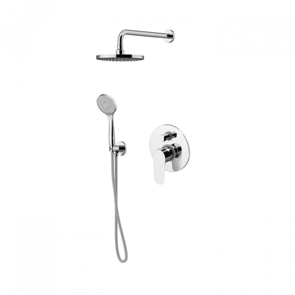 Gattoni H2Omix7000 Комплект для душа со смесителем встроенным на 2 выхода, ручным душем с держателем и верхним душем 250 мм, цвет: хром