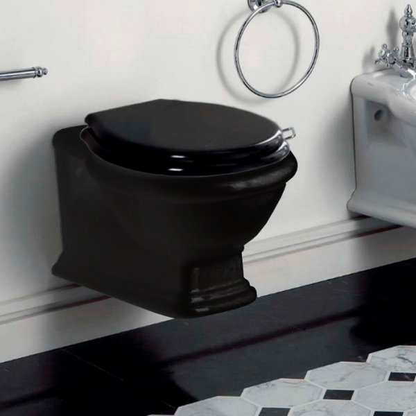 SIMAS Lante Унитаз подвесной безободковый &quotRimless", 53х38,5см, цвет: черный глянцевый