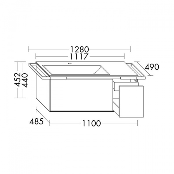 Burgbad Yso Комплект подвесной мебели 128x49x45 см, с прямоугольным  керамической раковиной слева, с  2-мя полотенцедержателями, цвет: светло-серый глянцевый/фасада коньячный орех