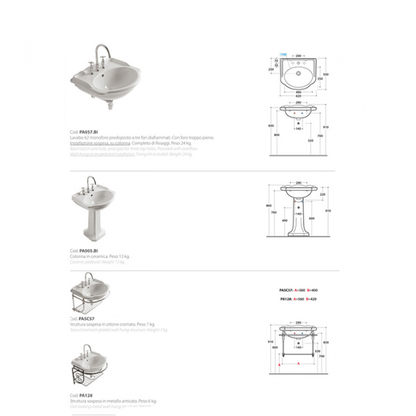 Globo Paestum Раковина 62x52 см, 1 отв., цвет: белый
