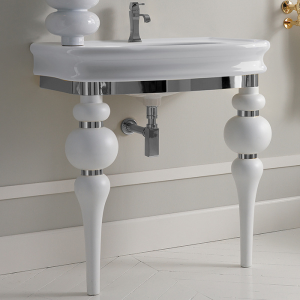 3SC Consolle Консоль Via Veneto 70х52хh96см, с раковиной LA11 и сифоном, цвет: белый матовый/золото 24к. Lucido