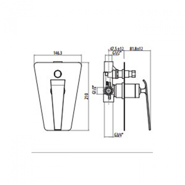 Gattoni Boomerang Смеситель встраиваемый для душа с внутренней частью, 2 источника, цвет: хром