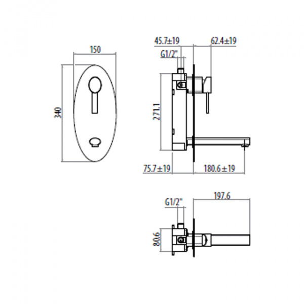 Gattoni Logos Смеситель встроенный с внутренней частью, вертикальный, излив 180мм, цвет: хром
