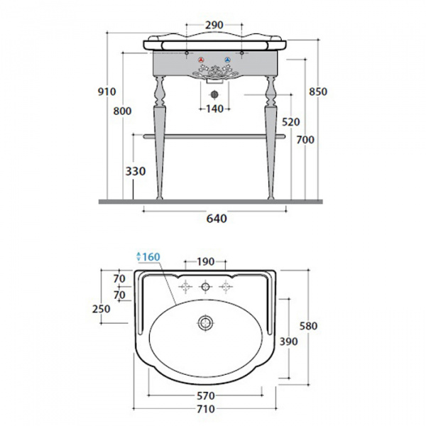 Globo Paestum Консоль напольная 71х58см, с раковиной на 1 отв., цвет: met.antico, раковина белая
