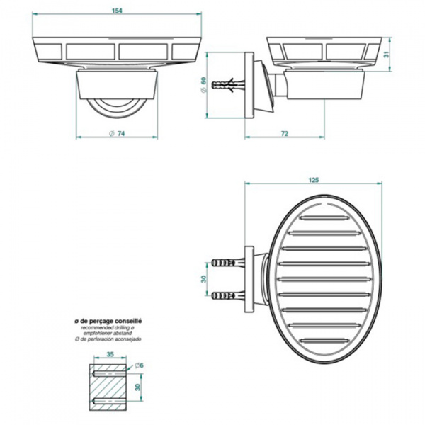 THG Bagatelle pierre noire Мыльница подвесная, золотой декор, цвет: полированное золото