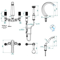 THG Nihal Porcelaine Ivoire Смеситель на борт ванны, на 5 отверстий, двойной, с ручным душем, цвет: Soft gold