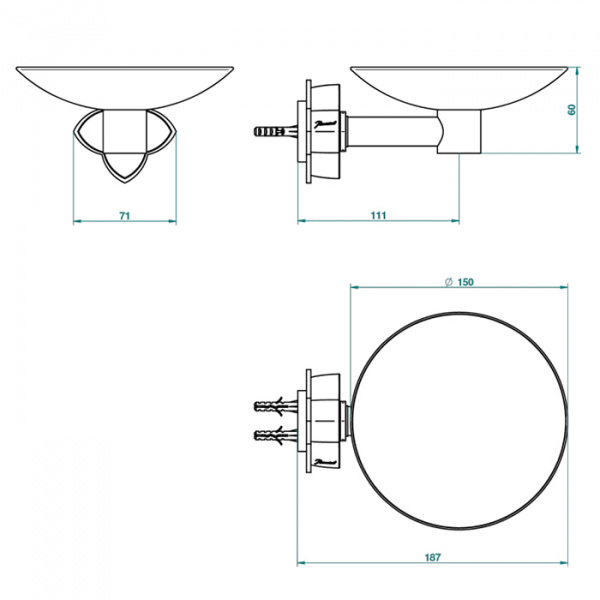 THG Pétale de cristal clair liseré doré Мыльница металлическая ø 15см., подвесная, цвет: золото/прозрачный хрусталь