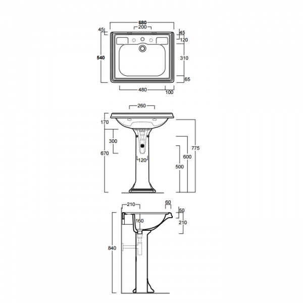 SIMAS Arcade Раковина 65х54 см, 1 отв., цвет: белый