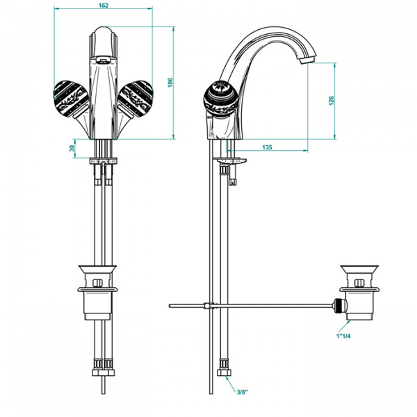 THG Marquise porcelaine blanche Смеситель для раковины, 1 отв., цвет: хром/платина/белый фарфор