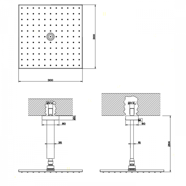Gessi Rettangolo Верхний душ для потолочного крепления 300x300мм, цвет: хром