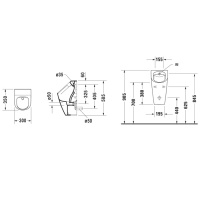 Duravit ME by Starck Писсуар Rimless 0,5л., без смывного края, подача воды сзади, с вытяжкой, сток горизонтальный, включая крепление, модель без „мушк