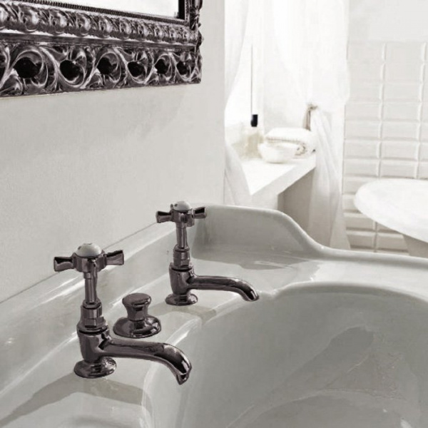 Sbordoni Antica Пара одиночных кранов для раковины с донным клапаном изливы 90мм, цвет: черный никель