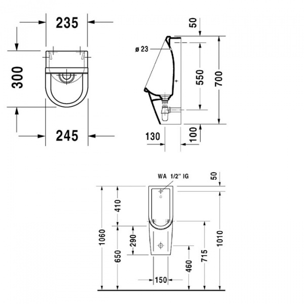 Duravit Starck 3 Писсуар 30х24.5см подача воды сзади, безободковый, с креплением, цвет: белый (с мушкой)
