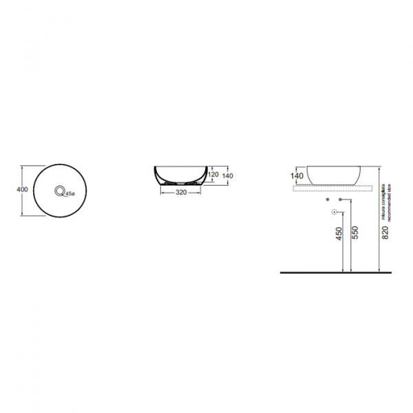 AZZURRA ELEGANCE Раковина 40х40x14 см, без отв., цвет: белый