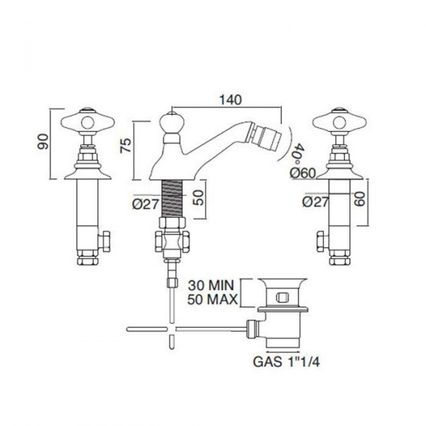 Sbordoni Magnolia Смеситель для биде на 3 отверстия, цвет: глянцевая латунь