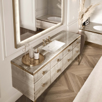 VITAGE milldue edition MAJESTIC 10 Комплект мебели 180х55х82см напольный, раковина, зеркало, с подсветкой, отделка: стекло alabastro gold, фурнитура: бронза