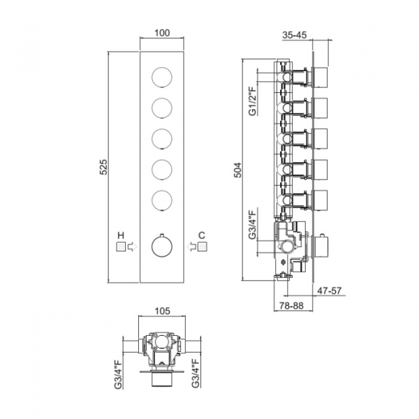Carimali Встраиваемая часть для термостатического смесителя с 5 независимыми выходами