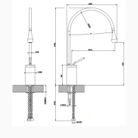 Gessi Goccia Смеситель для раковины на 1 отверстие, высокий, излив 244мм R=125, цвет: хром
