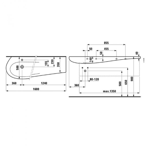 Laufen Alessi One Раковина 160х50х16.5 см, 1 отв., цвет: белый