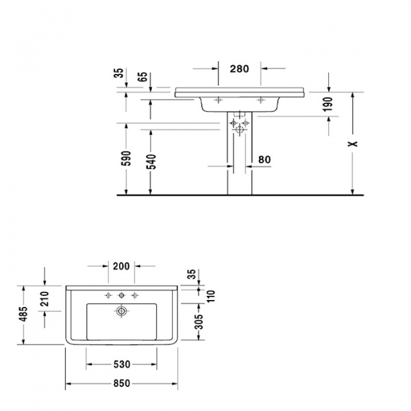 Duravit Starck 3 Раковина 85х48.5 см, 1 отв., с переливом, цвет: белый