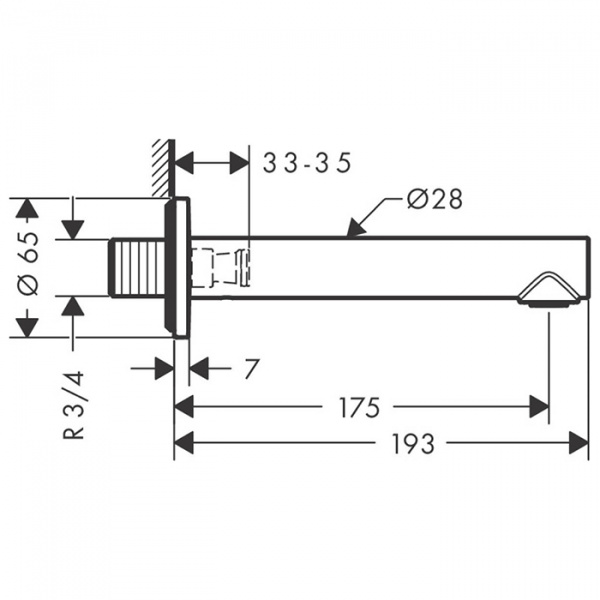 Axor Uno Излив для ванны, 175мм, настенный, ¾’, цвет: хром