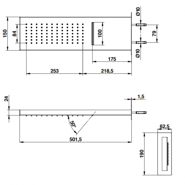 Bongio Soffioni Верхний душ 500х160 мм, цвет: черный матовый