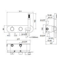Carimali Встраиваемая часть для горизонтального термостатического смесителя c держателем для душа, 3 выхода,.цвет: хром