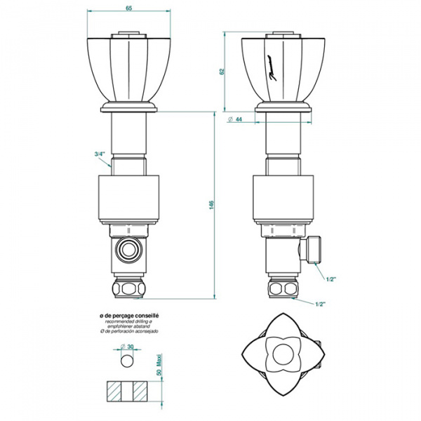 THG Pétale de cristal clair Вентиль смесителя для раковины, стекло прозрачное, цвет: хром