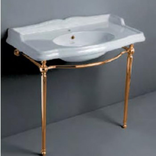 SIMAS Arcade Консоль 90х56см, c белой раковиной на 1 на отв, цвет: золото