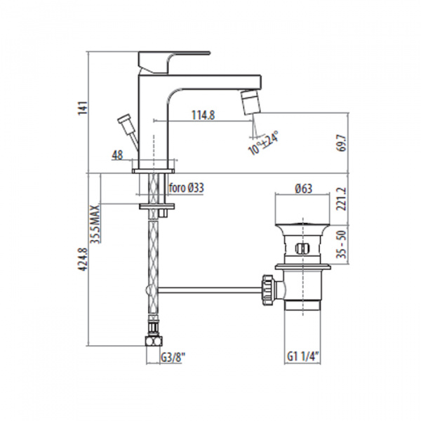 GATTONI Kubik Смеситель для биде с донным клапаном,  цвет хром