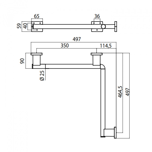 EMCO System2 Поручень, hoek, 497x497мм, подвесной, цвет: хром