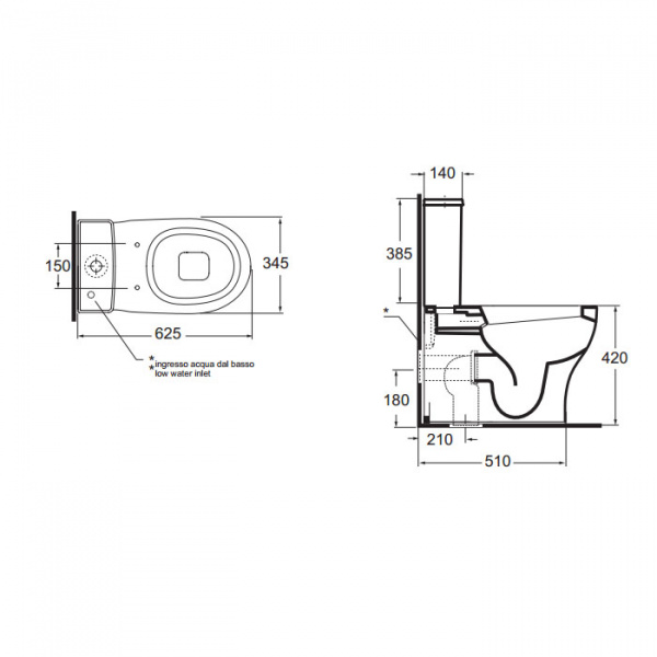 AZZURRA Pratica Унитаз моноблок 62,5x34,5xh80,5 см с бачком, сиденье на выбор, цвет: белый