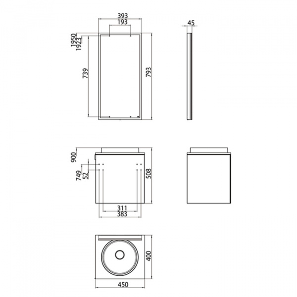 EMCO Asis Комплект мебели, без отверстий для смесителя, зеркало с LED подсветкой, Ручка слева, 45см, черный