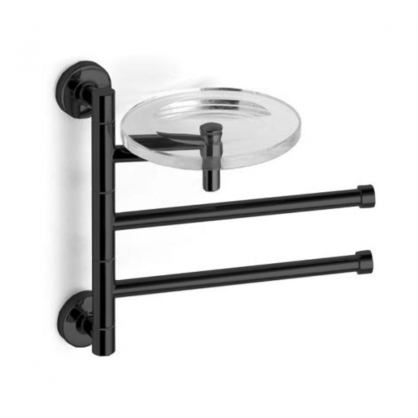 Bertocci Cinquecento Полотенцедержатель поворотный, двойной 23 см с мыльницей, подвесной, цвет: черный матовый
