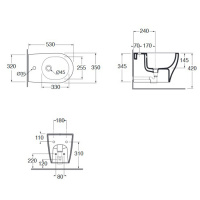 Azzurra Pratica Биде подвесное 52.5х35х34.5см., с 1 отв., цвет: белый