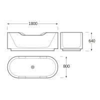 Armani Roca Baia Ванна отдельностоящая 180х80х64см с 4 ручками с сливным отверстием, мат-л: Surfex
