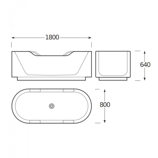Armani Roca Baia Ванна отдельностоящая 180х80х64см с 4 ручками с сливным отверстием, мат-л: Surfex