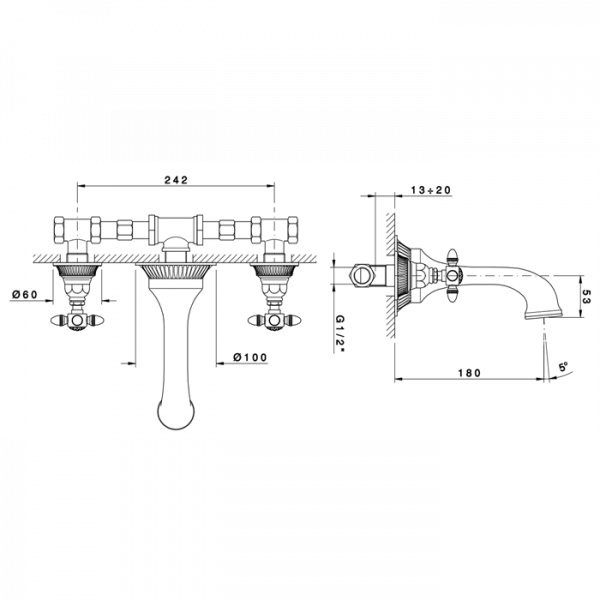 Nicolazzi Impero Смеситель настенный на 3 отверстия, цвет: золото